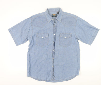Sandy Womens River Blue Button-Up Shirt, M, Collared, Casual