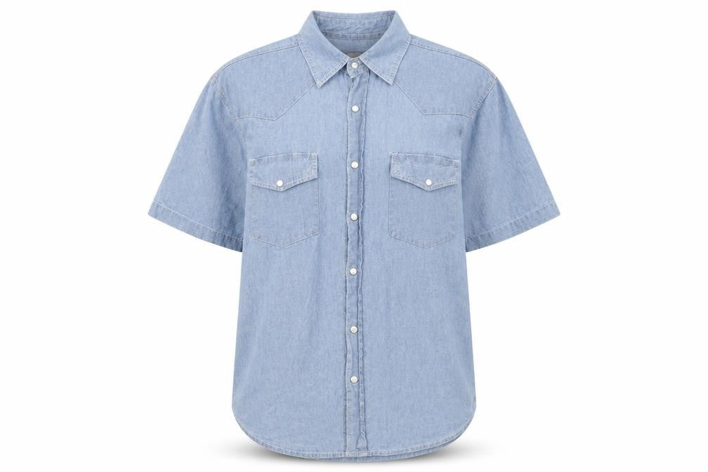 Sandy River Blue Button-Up Shirt, M, Collared, Casual