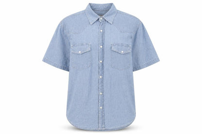 Sandy Womens River Blue Button-Up Shirt, M, Collared, Casual