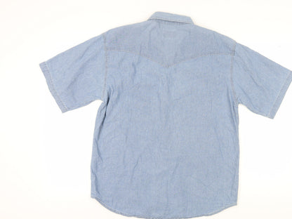 Sandy Womens River Blue Button-Up Shirt, M, Collared, Casual