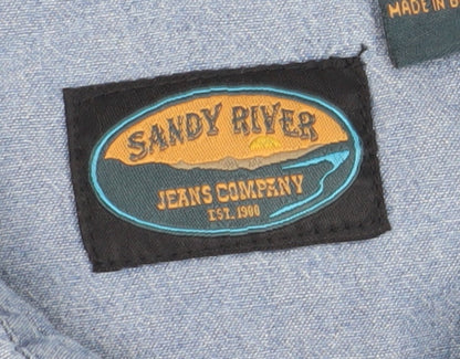Sandy Womens River Blue Button-Up Shirt, M, Collared, Casual