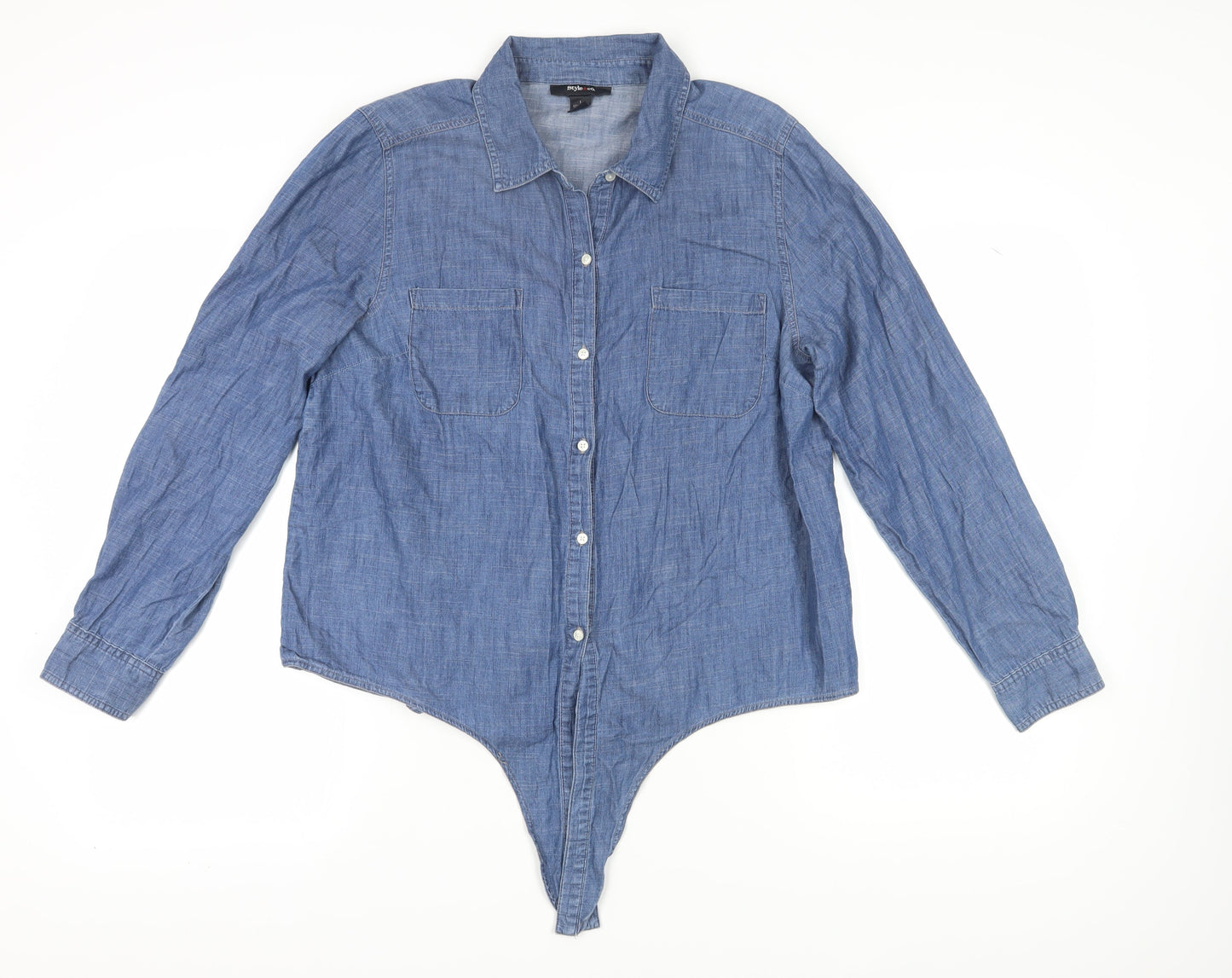 Style & Co Women's Blue Chambray Button-Up Shirt L
