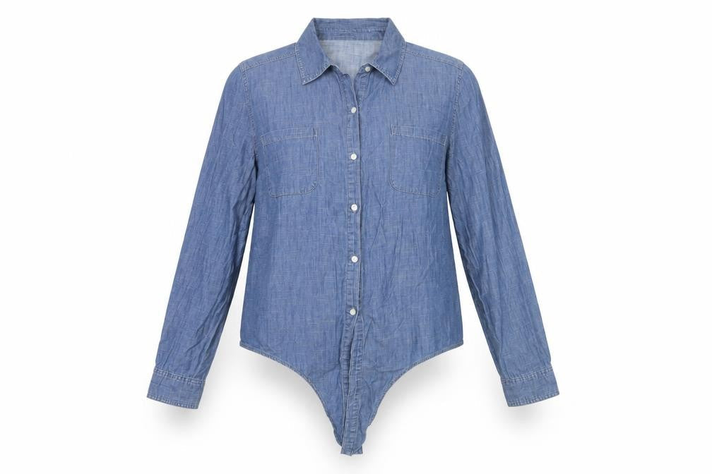 Style & Co Women's Blue Chambray Button-Up Shirt L