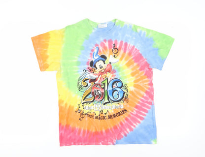 Preloved Disney Unisex Multicoloured Tie-Dye T-Shirt M - Front