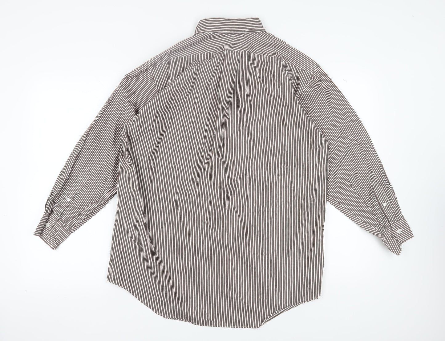 Lands' End Men's Brown Striped Button-Up Shirt