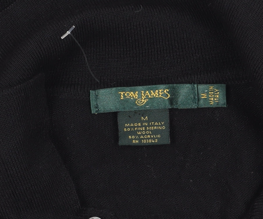 Tom James Men's Black Henley Jumper - Medium