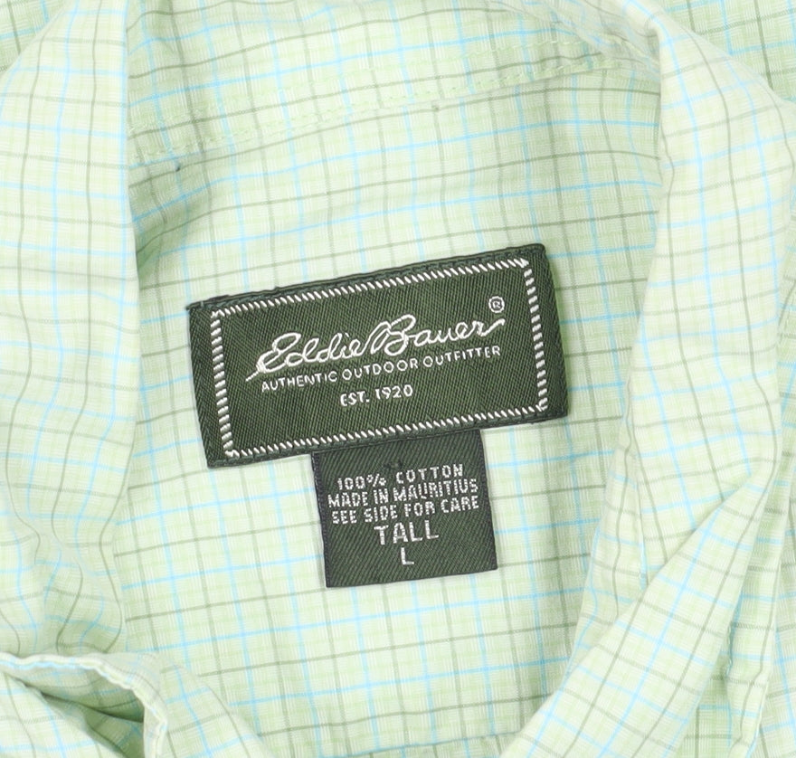 Eddie Bauer Men's Green Check Long Sleeve Shirt, Size L