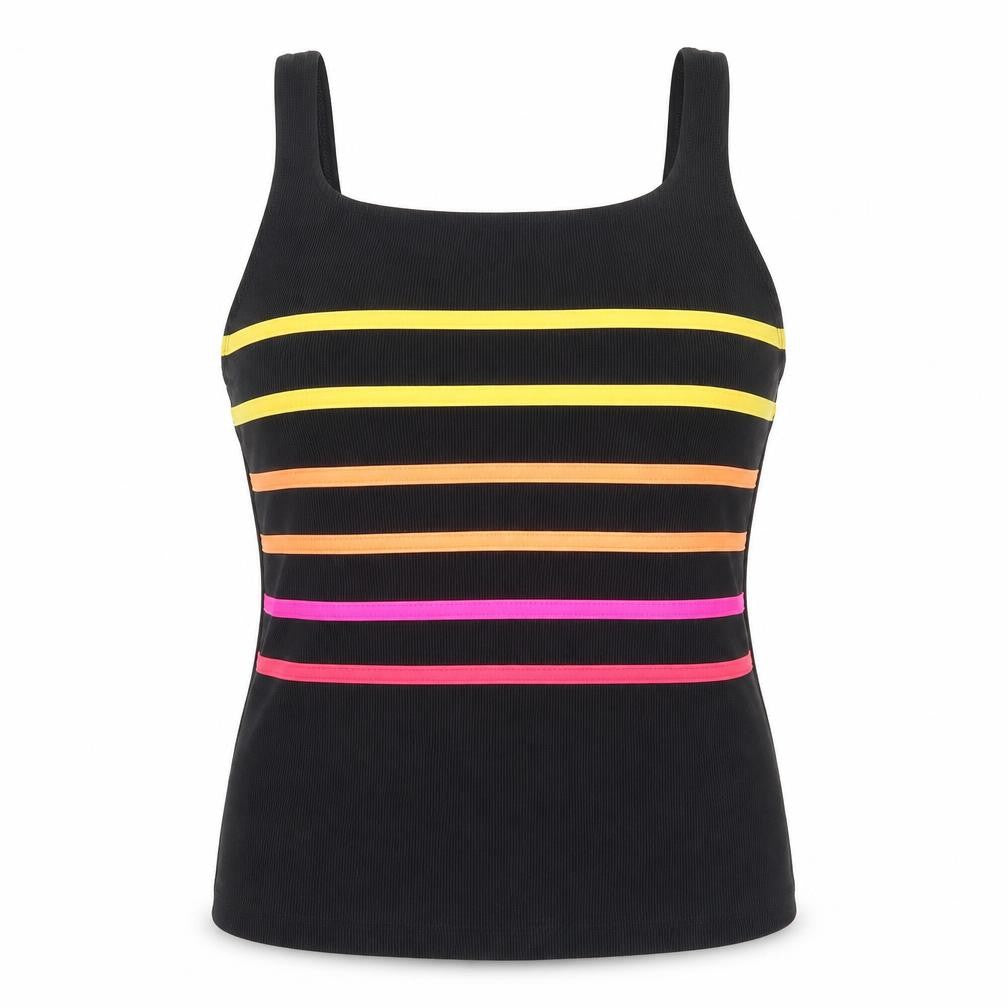 Longture Women's Black Tank Top, Size 16, Nylon Striped