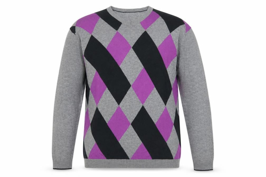 J. Ferrar Men's Grey Argyle Pullover Jumper, Size L