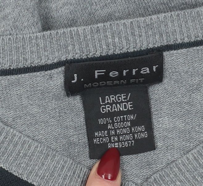 J. Ferrar Men's Grey Argyle Pullover Jumper, Size L
