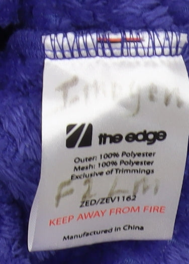 Close-up detail of The Edge boys’ purple full zip sweatshirt, size 5-6, years