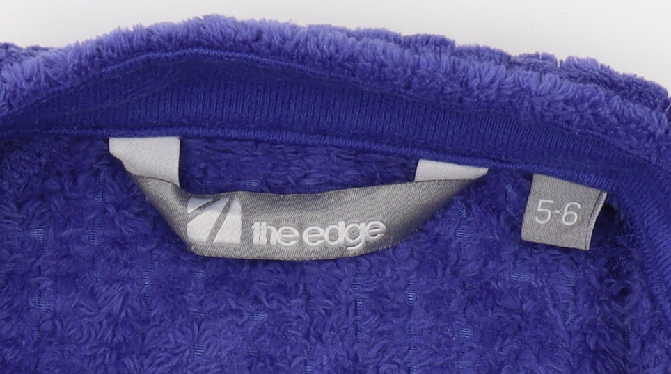 Brand and care label for The Edge boys’ purple full zip sweatshirt, size 5-6, years