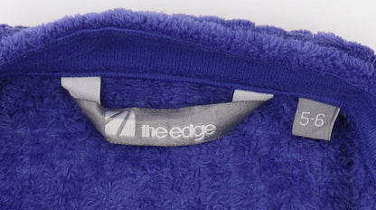Brand and care label for The Edge boys’ purple full zip sweatshirt, size 5-6, years