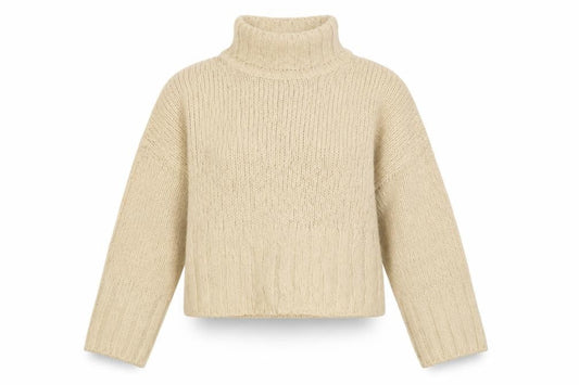 Front view of ASOS Women's Beige High Neck Chunky-Knit jumper