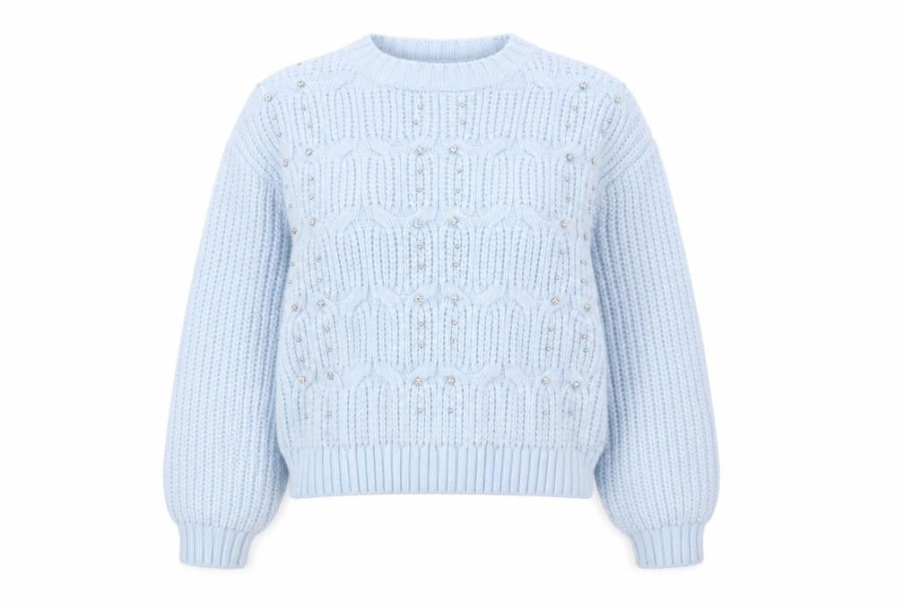 Quiz Women's Blue Beaded Pullover Jumper, Size S