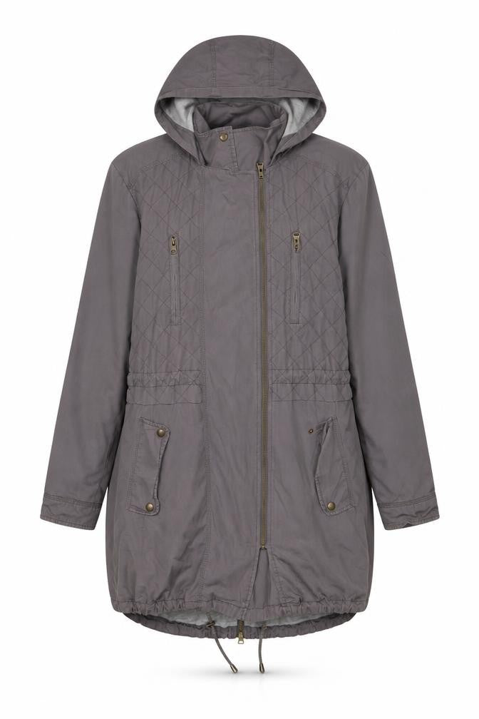 Indigo Collection Women's Grey Quilted Parka - Size 12