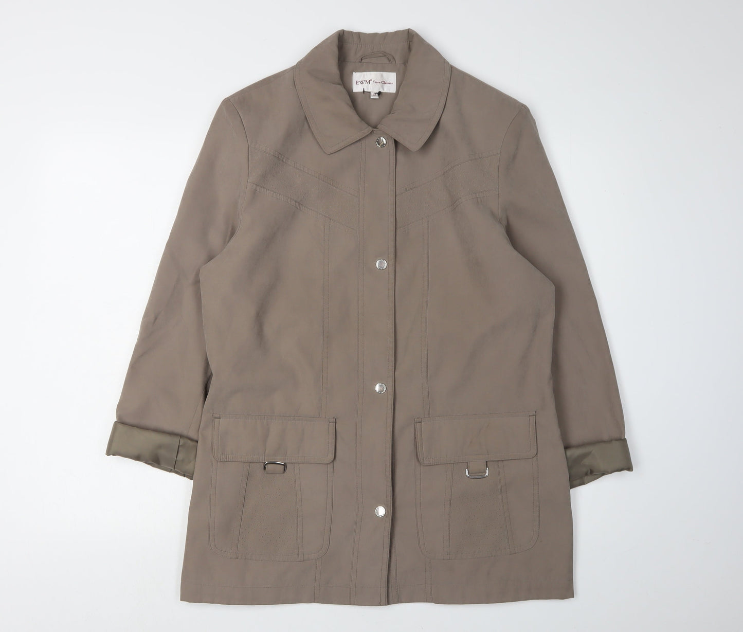 EWM Women's Brown Jacket Size 12, Collared Mid-Length
