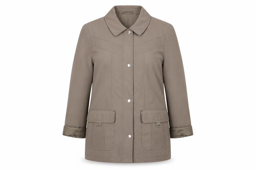 EWM Women's Brown Jacket Size 12, Collared Mid-Length