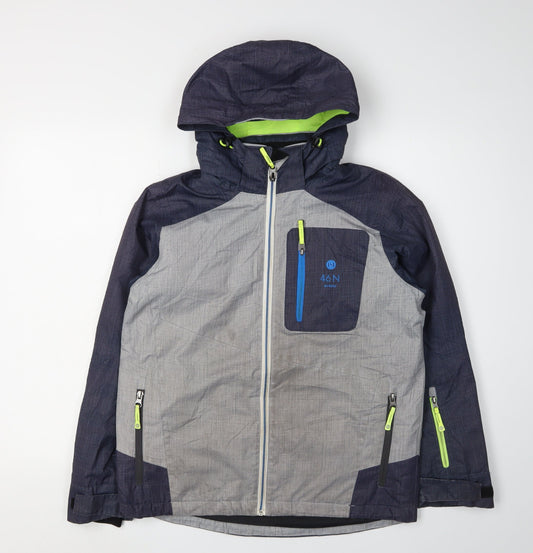 46 N Boys Grey Puffer Jacket with Hood, Size 15 Years