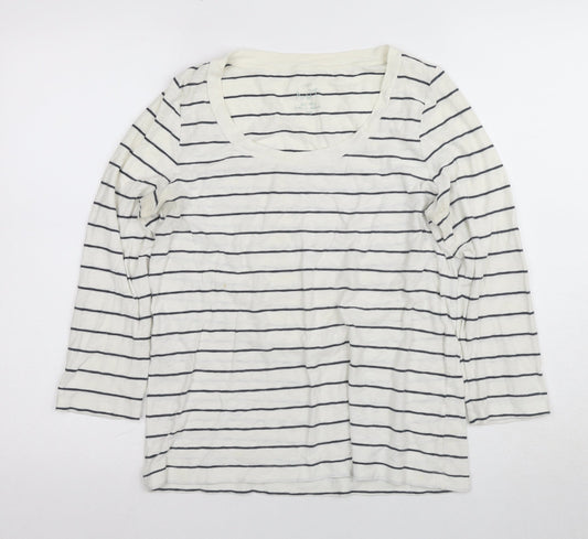 J.CREW Women's White Striped T-Shirt, Size L, Classic Style