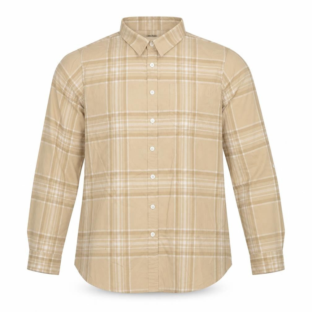 Lands' End Men Beige Plaid Casual Shirt XL