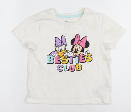 Front view of Disney girls’ white graphic print t-shirt, 3-4 years, casual wear