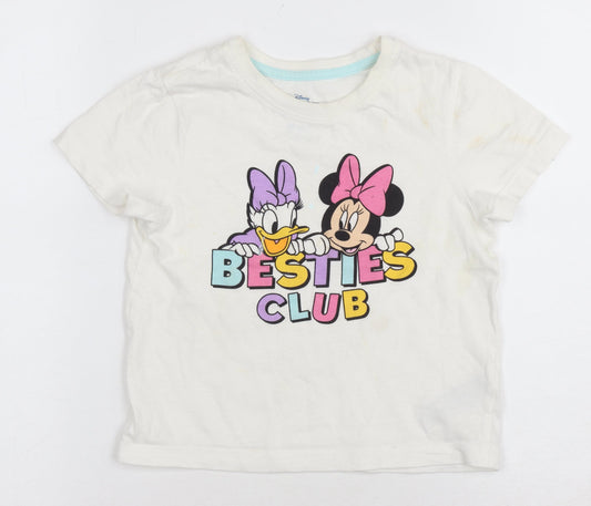 Disney Girls White Graphic Print T-Shirt, 3-4 Years, Casual Wear
