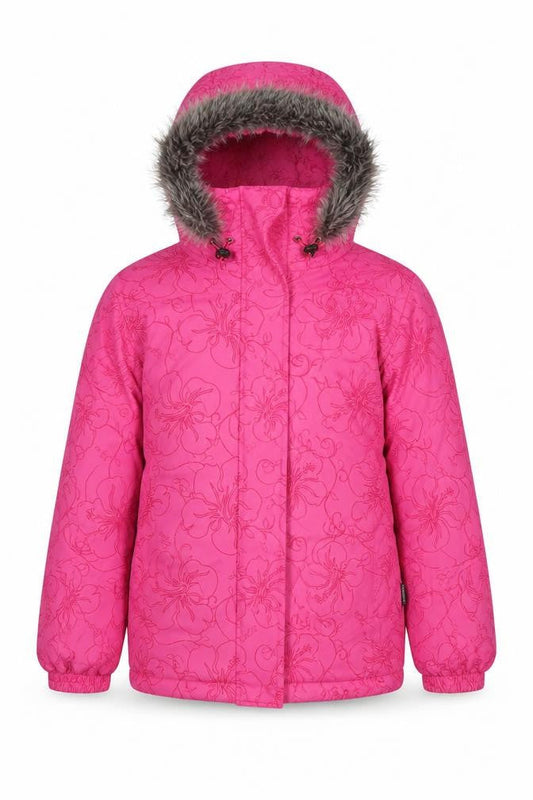 TOG24 Girls Pink Floral Puffer Jacket with Fur Trim