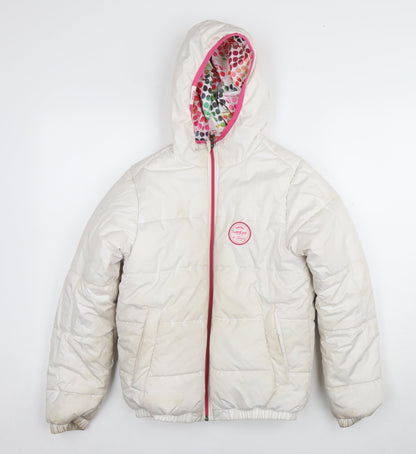 Additional front view of Decathlon girls’ white puffer jacket, 12 years, hooded