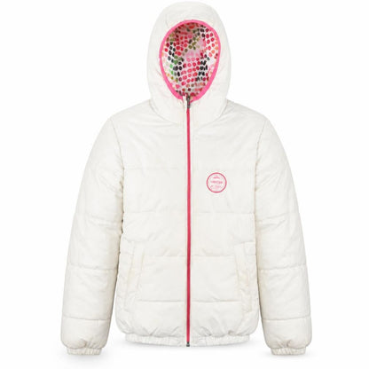 Front view of Decathlon girls’ white puffer jacket, 12 years, hooded