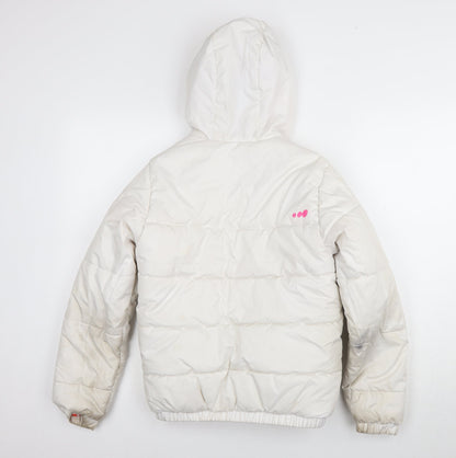 Back view of Decathlon girls’ white puffer jacket, 12 years, hooded