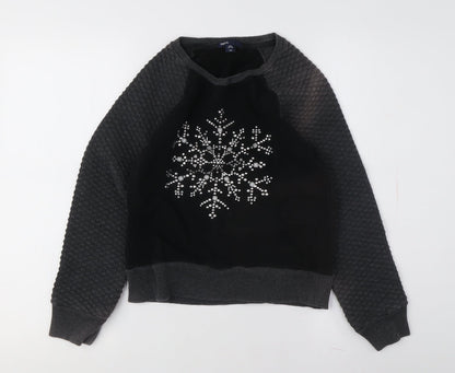 Additional front view of Gap girls’ black snowflake pullover sweatshirt 10 years