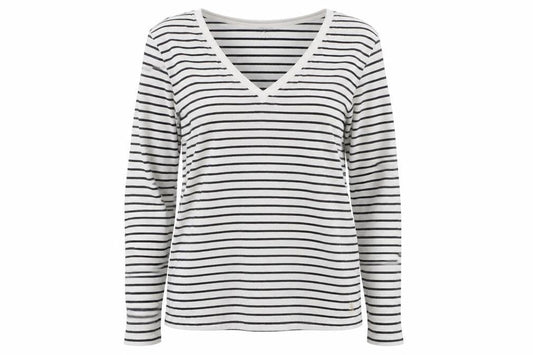 Palua Women's White Striped Long Sleeve T-Shirt Size M