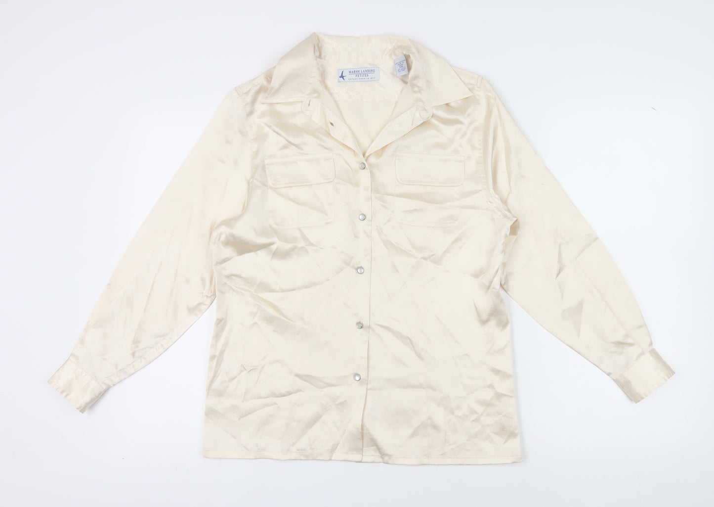 Marsh Landing Beige Women's Blouse Petite Size Collared Casual
