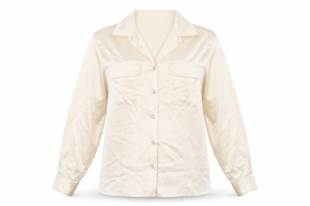 Marsh Landing Beige Women's Blouse Petite Size Collared Casual