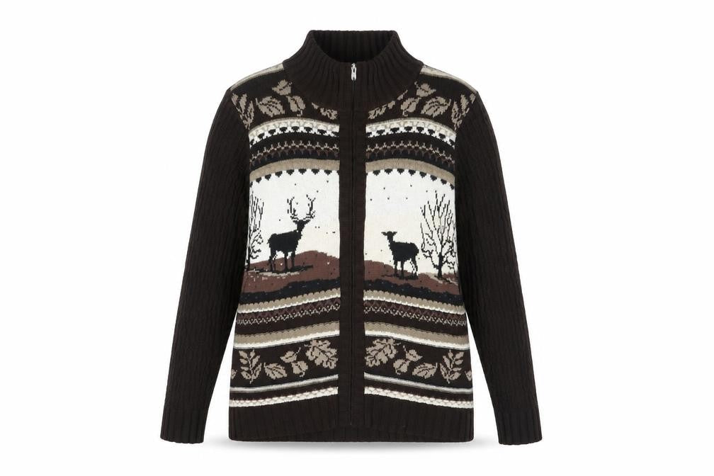 Parkhurst Women's Brown Animal Print Full Zip Jumper L