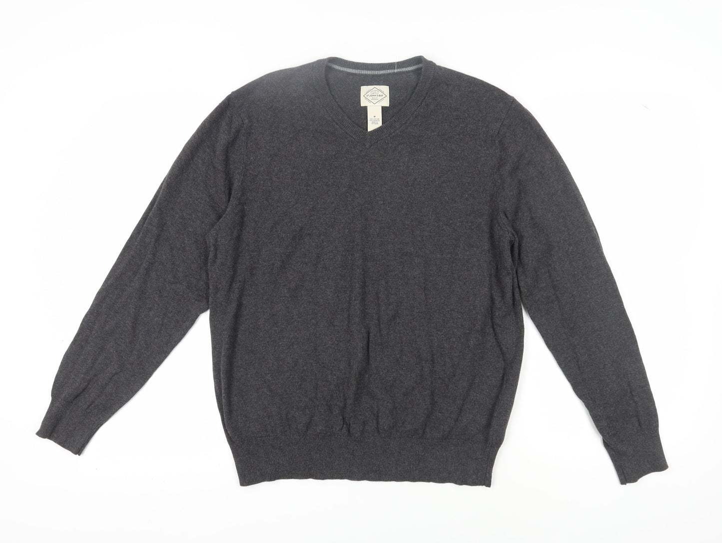 St John's Bay Men's Grey Pullover Jumper, V-Neck, M