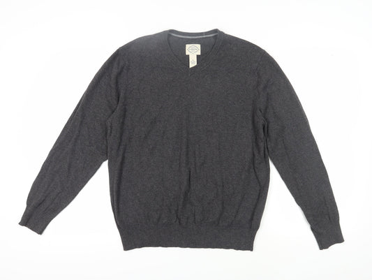 St John's Bay Men's Grey Pullover Jumper, V-Neck, M
