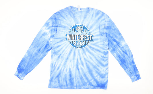 Gildan Men's Blue Sports Graphic Long Sleeve T-Shirt M