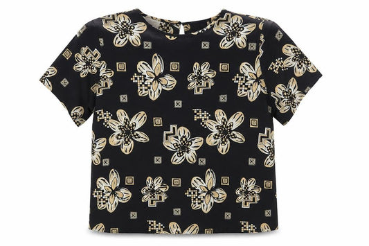 Bobbie Brooks Women's Black Floral Blouse, M, Excellent