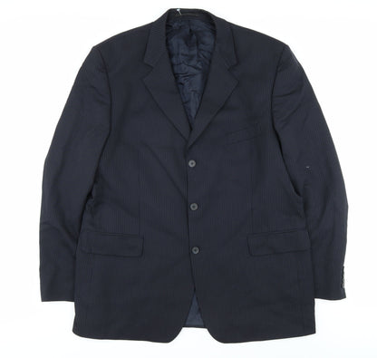 Men's Blue Wool Blend Suit Jacket 46L Striped