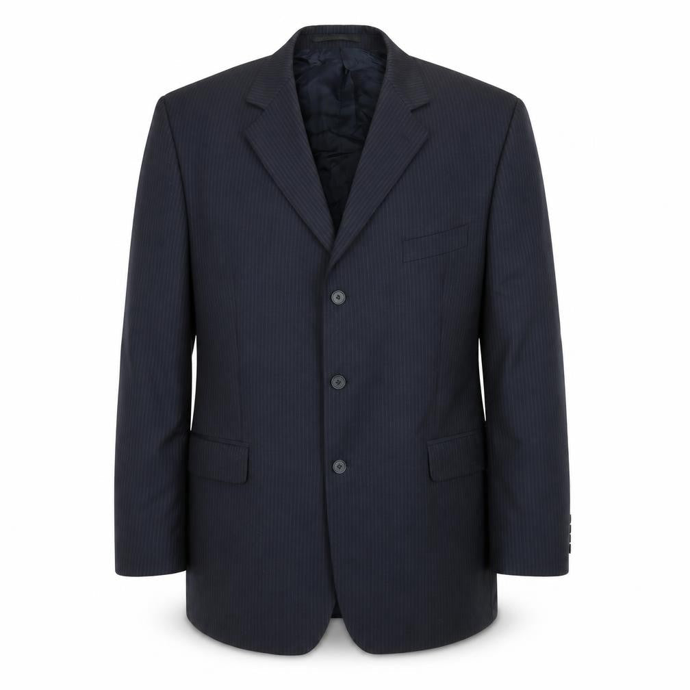 Men's Blue Wool Blend Suit Jacket 46L Striped