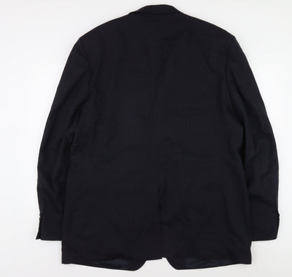 Men's Blue Wool Blend Suit Jacket 46L Striped