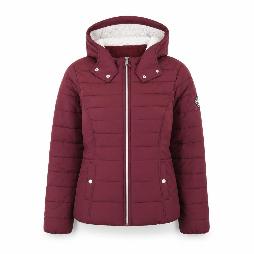 Hollister Women's Red Puffer Jacket L Hooded Lined