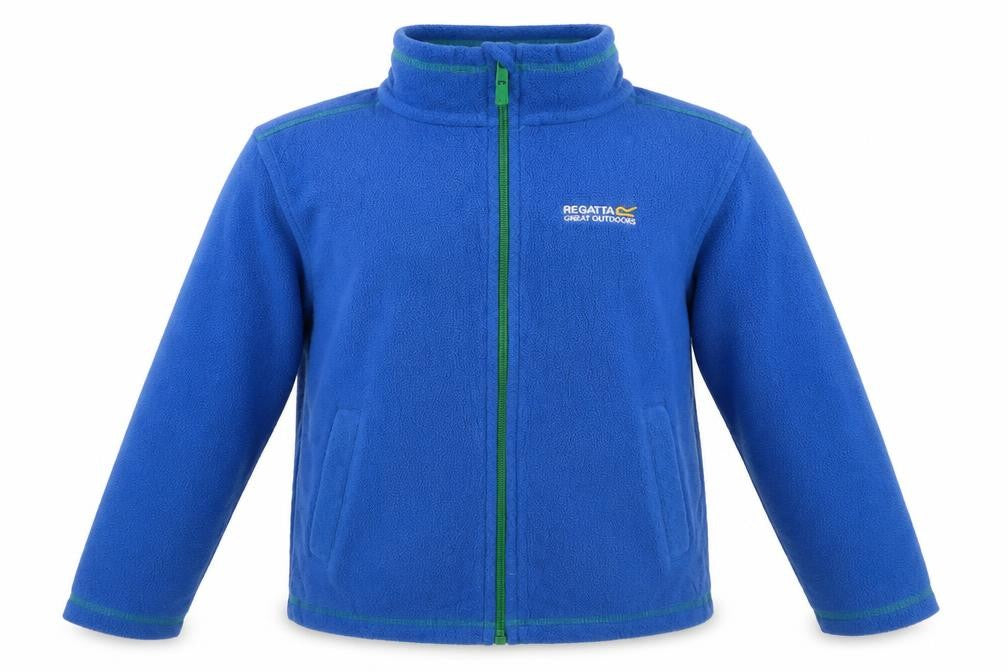 Front view of Regatta boys’ blue fleece jacket 6 years lightweight full zip