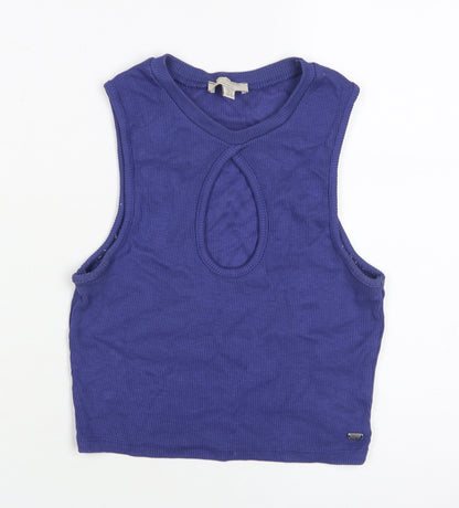 Pull&Bear Womens Blue Cropped Tank, Medium, Sleeveless