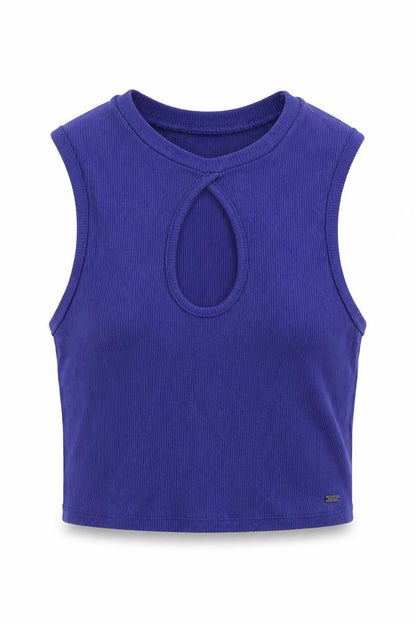 Pull&Bear Womens Blue Cropped Tank, Medium, Sleeveless