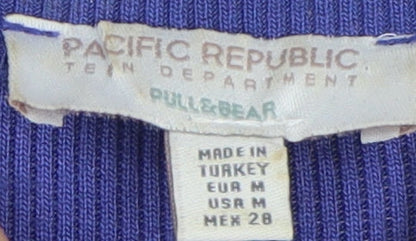 Pull&Bear Womens Blue Cropped Tank, Medium, Sleeveless