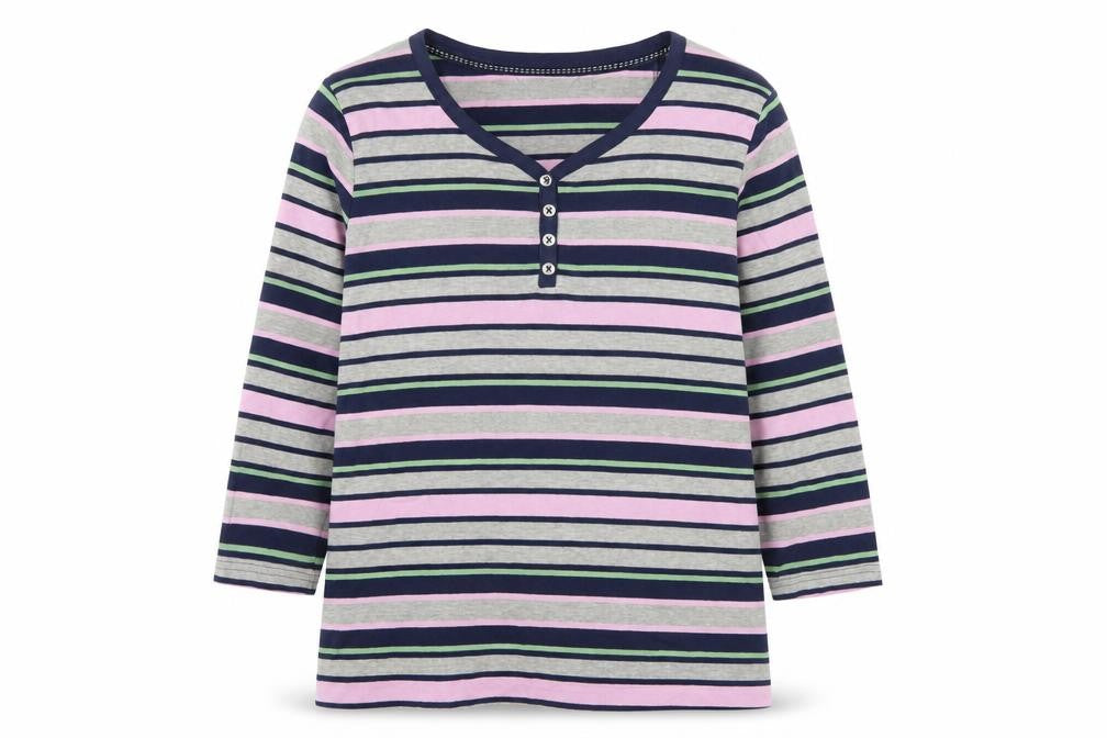 ISLE Women's Multicoloured Striped Henley Tee Size 14