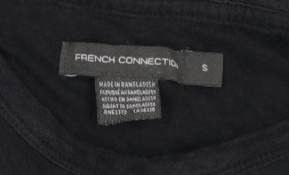 Close-up detail of French Connection Black Cotton Men's T-Shirt, size S